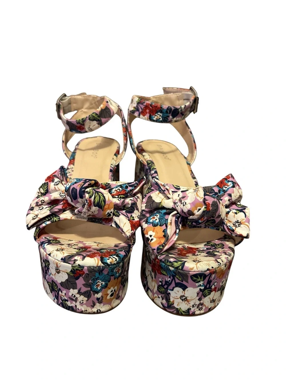 BAMBOO Floral Platform Ankle-Strap Heels 7